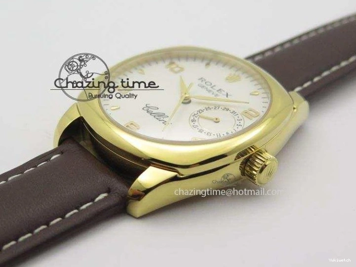 On YG A2824 Leather Brown Dial Date Cellini Strap Numeral White 0318